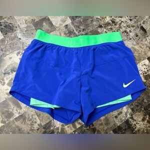 Nike Royal Blue Shorts with Neon Green Waistband small